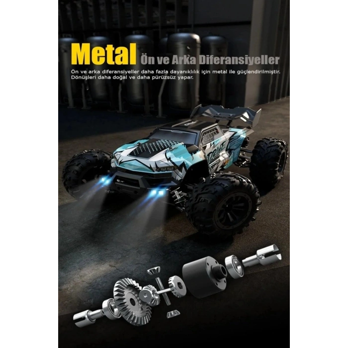 Profesyonel RC Uzaktan Kumandalı Araba 4WD 1:16 Metal İç Aksam 70km/H Şarjlı 4x4 Model Araç Sarı