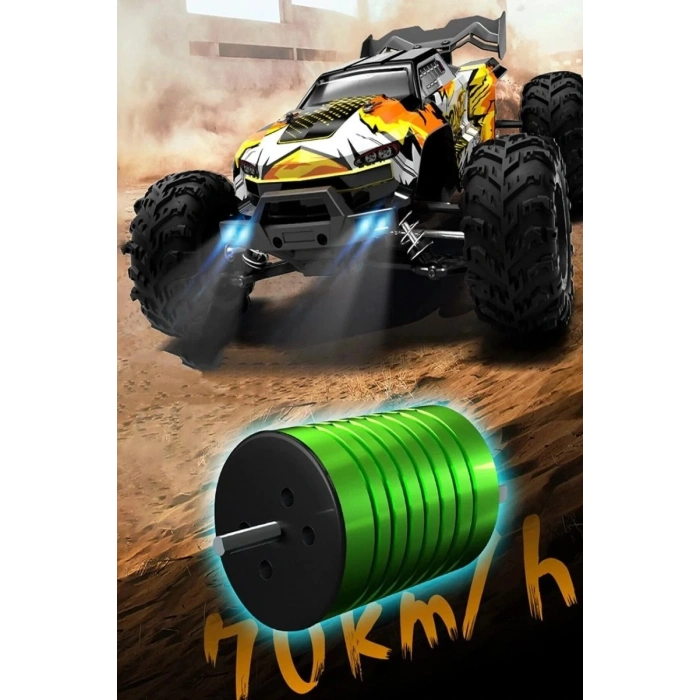 Profesyonel RC Uzaktan Kumandalı Araba 4WD 1:16 Metal İç Aksam 70km/H Şarjlı 4x4 Model Araç Sarı