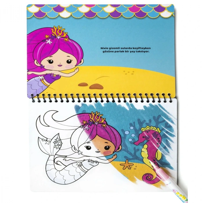 Magic Water Sihirli Boyama Kitabı Özel Sulu Kalem ile Water Painting Mermaid Deniz Kızları