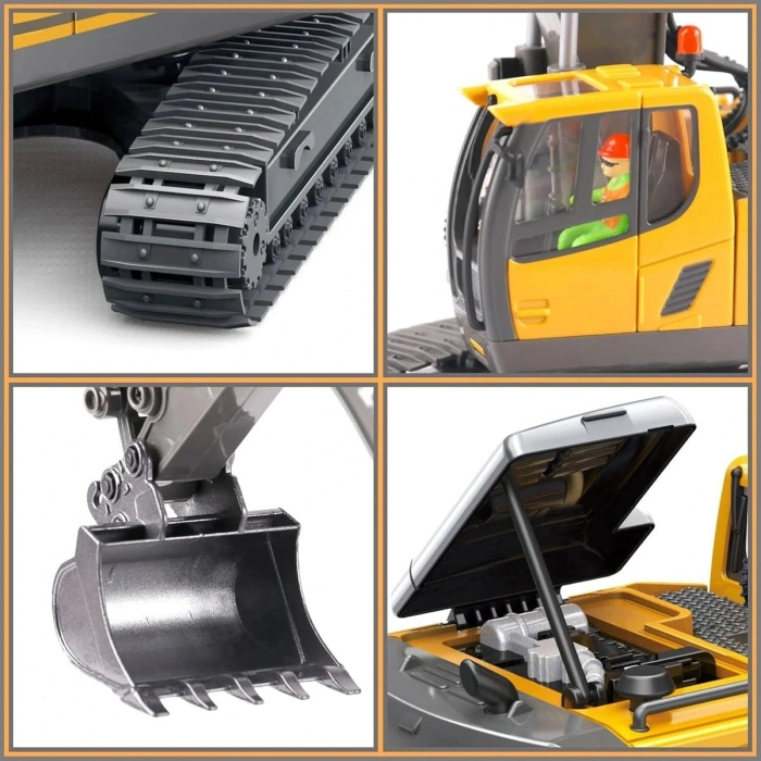 Işıklı Sesli Full Fonksiyon Metal Hareketli Kepçe 11 Kanal 2.4GHz Uzaktan Kumandalı 680° Rotasyon Excavator RC İş Makinesi