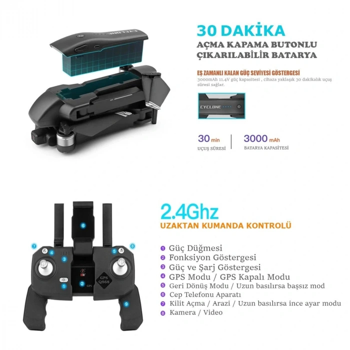 4K 5G WiFi 30DK Uçuş GPS Drone Fırçasız Motor Katlanabilir Taşıma Çantalı Çift Eksen Gimbal