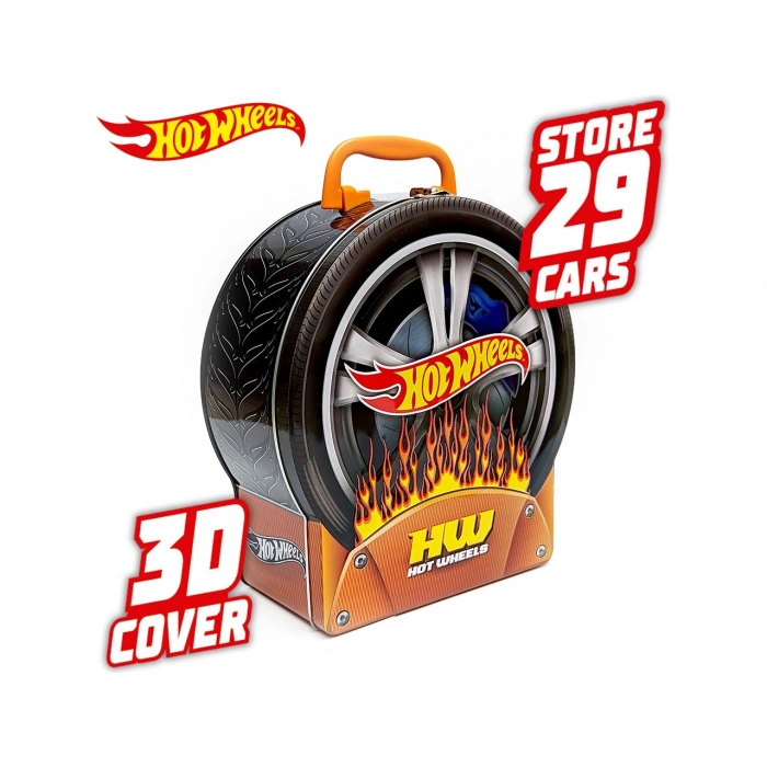 Hot Wheels Metal Tekerlek Şeklinde Araba Saklama Kutusu 29 Araç Kapasiteli HWCC18
