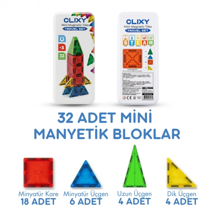Clixy Mini Manyetik Bloklar 32 Parça Travel Set