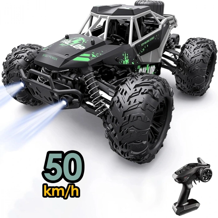 50 KM HIZ YAPAN RC ARABA 2.4GHz Metal Gövde LED Farlı 4x4 4WD Uzaktan Kumandalı RC Araba