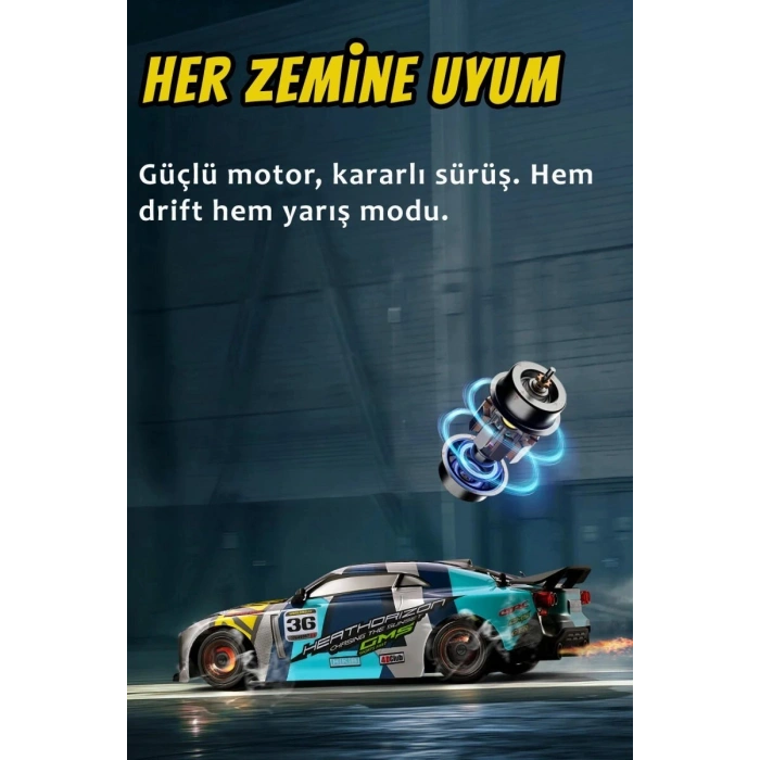 1:16 30 KM Hız Yapan LED Işıklı Yedek Lastikli Elektrikli 2.4 GHz Uzaktan Kumandalı RC Drift Araba Mavi