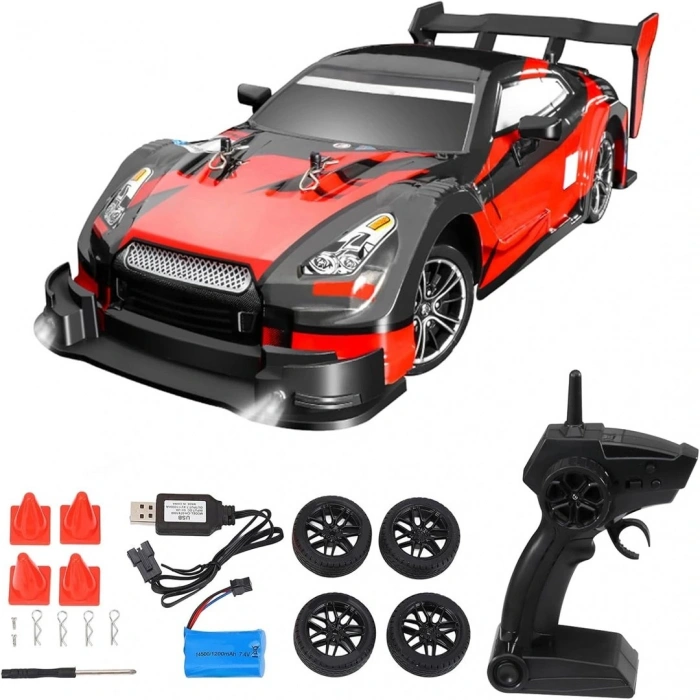 1:16 Drift Model Yedek Lastikli Uzaktan Kumandalı Drift Arabası Drag Car Yarış Arabası Kırmızı