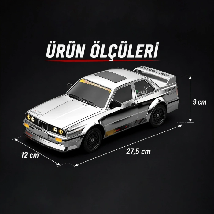 1/16 4WD 50 KM Hızlı E30 RC Drift Uzaktan Kumandalı Yedek Lastikli Oyuncak Drift Araba Gri