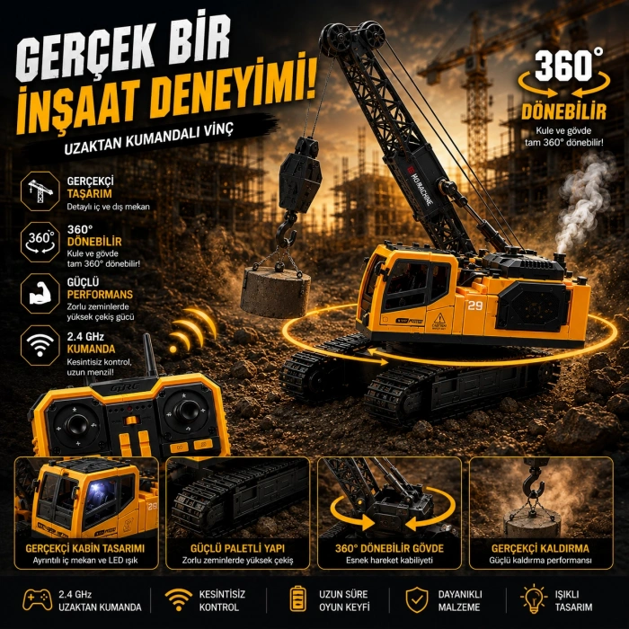 Buharlı Full Fonksiyon 2.4GHz RC Uzaktan Kumandalı RC Vinç Full Fonksiyon Paletli RC Vinç