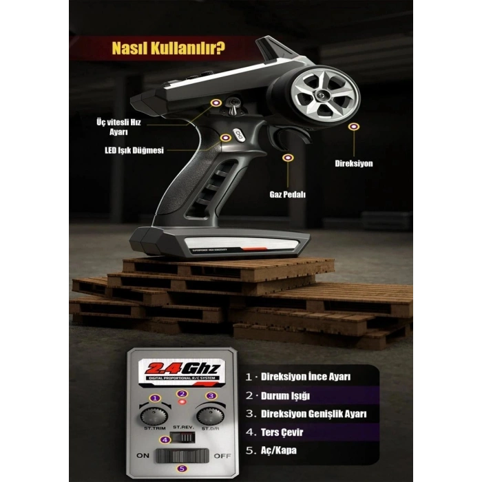 Mofy Baby Gantry Pro Fırçasız Motor 70KM Hız Yapan Uzaktan Kumandalı Metal Iç Aksam Rc 4WD Araba Mavi