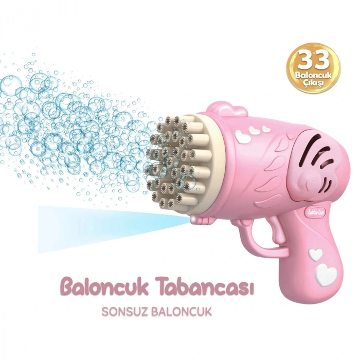 33 Kanal Işıklı Pilli Baloncuk Makinesi Baloncuk Tabancası Köpük Tabancası Bubble Gun Pembe