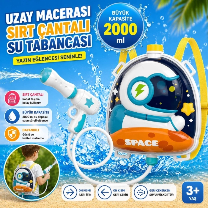 Mofy Baby Sırt Çantalı Sırta Takılabilen Pompalı Su Tabancası 2000ML Kapasite
