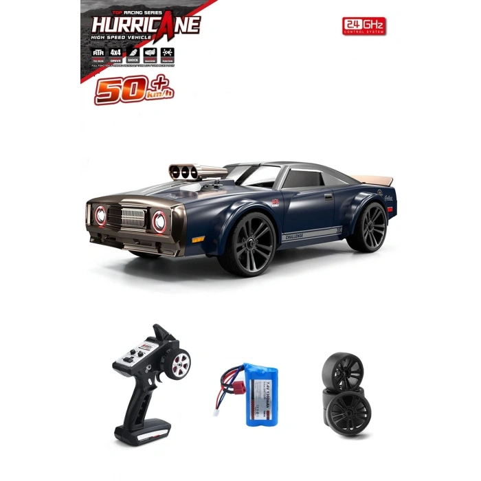 1:14 Elektrikli 50 KM Hız 4WD 2.4GHz RC Uzaktan Kumandalı Drift Drag Araba Yedek Lastikli LED Işıklı