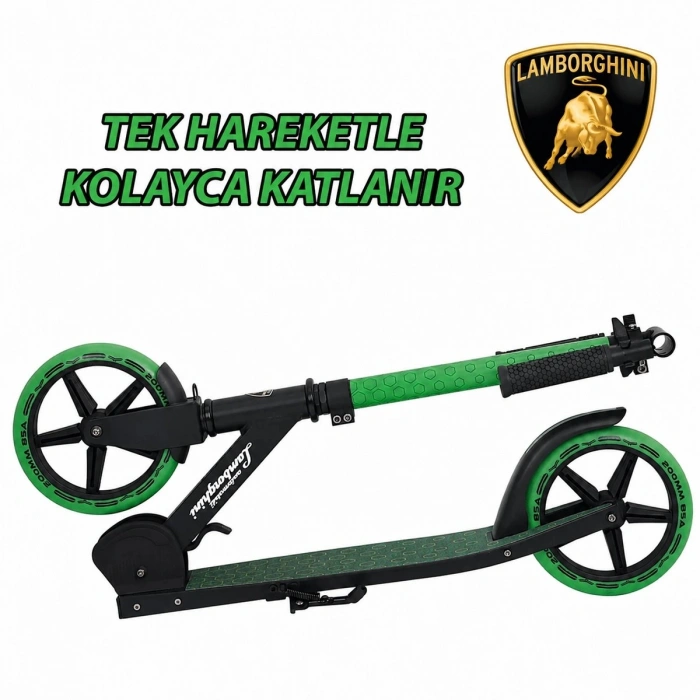 Lamborghini Lisanslı L6-200 Katlanabilir Metal Ayaklık Kaymaz Taban 2 Tekerlekli 8+ Yaş Çocuk Scooter Yeşil