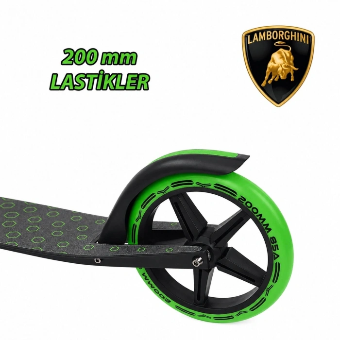 Lamborghini Lisanslı L6-200 Katlanabilir Metal Ayaklık Kaymaz Taban 2 Tekerlekli 8+ Yaş Çocuk Scooter Yeşil