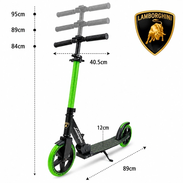 Lamborghini Lisanslı L6-200 Katlanabilir Metal Ayaklık Kaymaz Taban 2 Tekerlekli 8+ Yaş Çocuk Scooter Yeşil