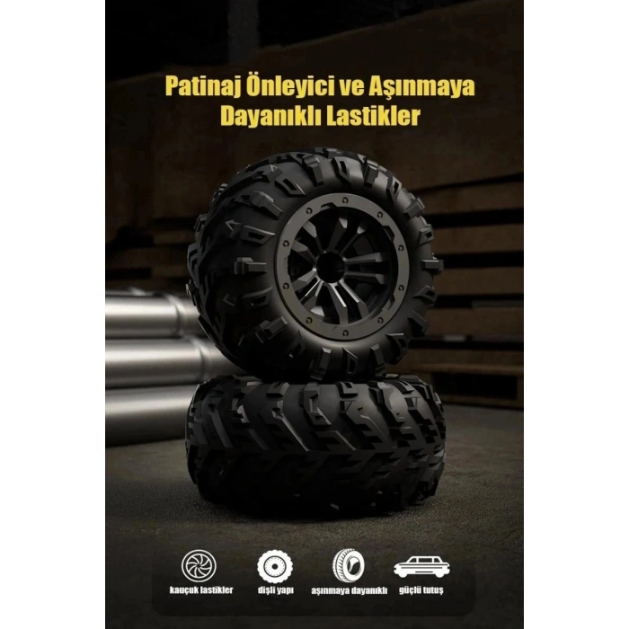 Profesyonel RC Uzaktan Kumandalı Araba 4WD 1:16 Metal İç Aksam 70km/H Şarjlı 4x4 Model Araç Sarı