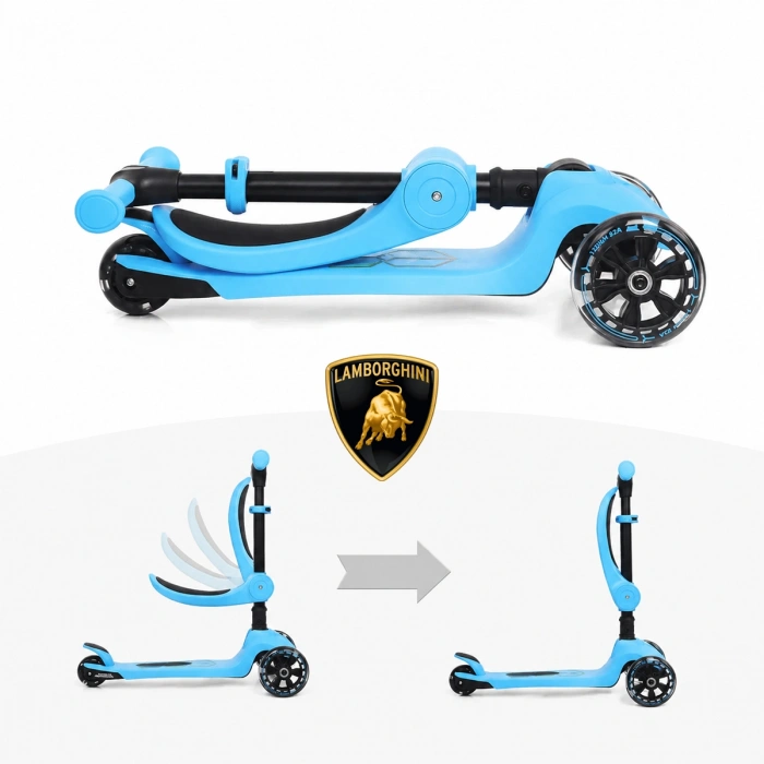 Lisanslı L5 2in1 Katlanabilir Oturaklı Işıklı 3 Tekerlekli Çocuk Scooter Mavi