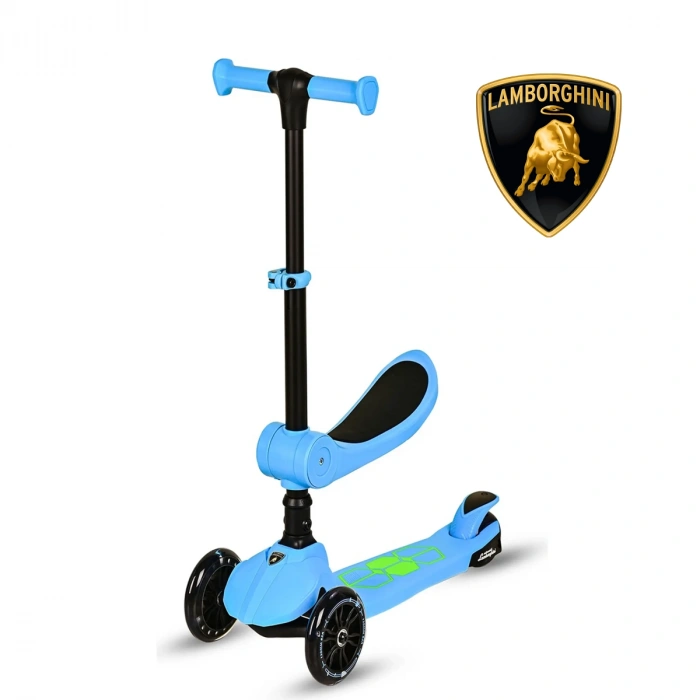 Lisanslı L5 2in1 Katlanabilir Oturaklı Işıklı 3 Tekerlekli Çocuk Scooter Mavi