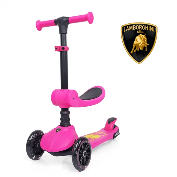 Lisanslı L5 2in1 Katlanabilir Oturaklı Işıklı 3 Tekerlekli Çocuk Scooter Pembe