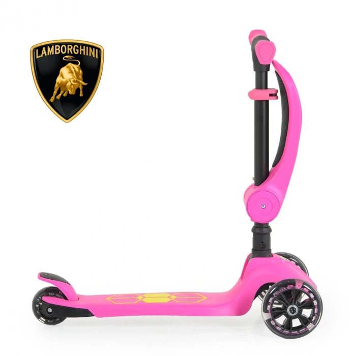 Lisanslı L5 2in1 Katlanabilir Oturaklı Işıklı 3 Tekerlekli Çocuk Scooter Pembe