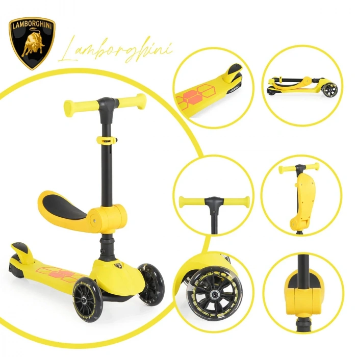 Lisanslı L5 2in1 Katlanabilir Oturaklı Işıklı 3 Tekerlekli Çocuk Scooter Sarı
