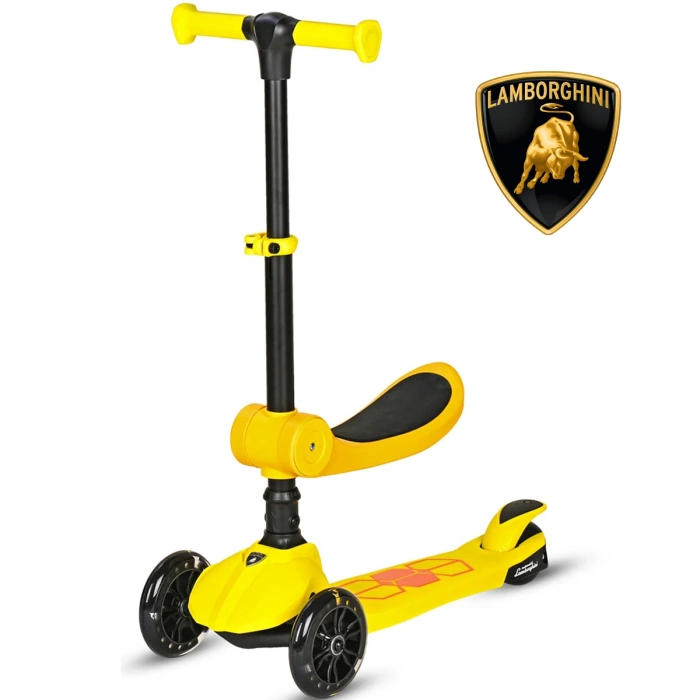 Lisanslı L5 2in1 Katlanabilir Oturaklı Işıklı 3 Tekerlekli Çocuk Scooter Sarı