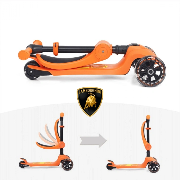 Lisanslı L5 2in1 Katlanabilir Oturaklı Işıklı 3 Tekerlekli Çocuk Scooter Turuncu