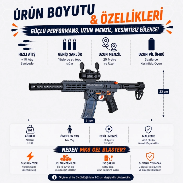 MK6 Gel Blaster Su Topu Atan Oyuncak Şarjlı Gri