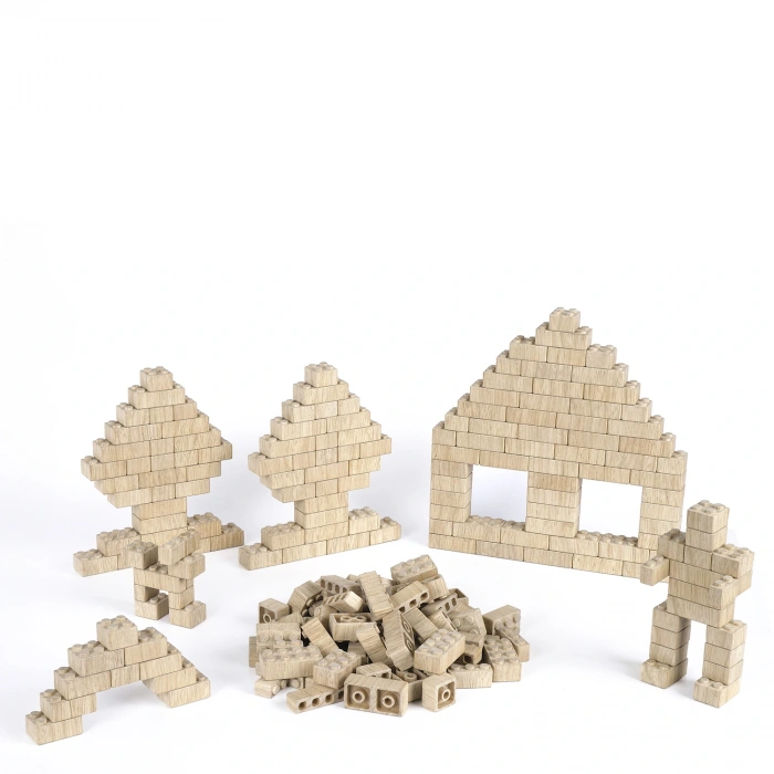 Organik Doğal Ahşap 60 Parça Eğitici Ahşap Yapı Blokları Lego