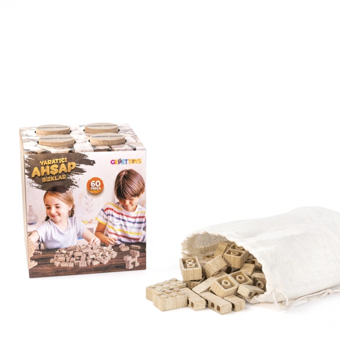 Organik Doğal Ahşap 60 Parça Eğitici Ahşap Yapı Blokları Lego