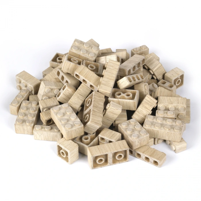 Organik Doğal Ahşap 60 Parça Eğitici Ahşap Yapı Blokları Lego