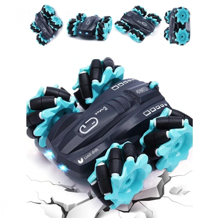 Uzaktan Kumandalı Işıklı Çok Yönlü Drift Tekerlekli Dublör Akrobat Araba Stunt Drift Car Mavi