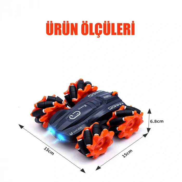 Uzaktan Kumandalı Işıklı Çok Yönlü Drift Tekerlekli Dublör Akrobat Araba Stunt Drift Car Mavi