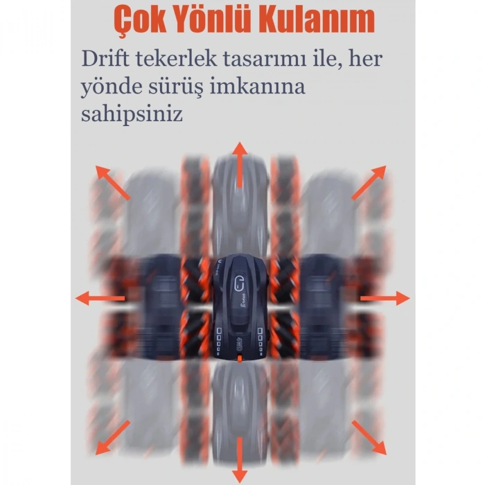 Uzaktan Kumandalı Işıklı Çok Yönlü Drift Tekerlekli Dublör Akrobat Araba Stunt Drift Car Turuncu