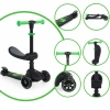 Lisanslı L5 2in1 Katlanabilir Oturaklı Işıklı 3 Tekerlekli Çocuk Scooter Yeşil Siyah