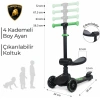 Lisanslı L5 2in1 Katlanabilir Oturaklı Işıklı 3 Tekerlekli Çocuk Scooter Yeşil Siyah
