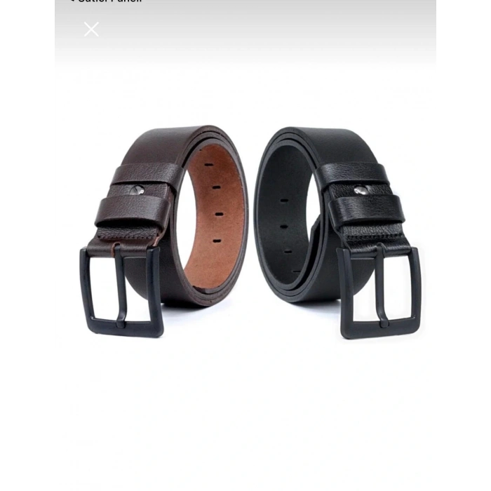 ERKEK ÇİFT DİKİŞLİ 4.5 CM SPOR KEMER 2 Lİ SET-SİYAH KAHVERENGİ