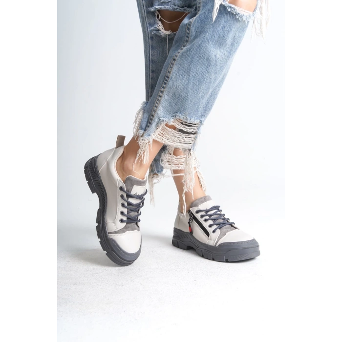 AGATHA Bağcıklı Fermuarlı Ortopedik Taban Kadın Sneaker Spor Ayakkabı CGT - Krem