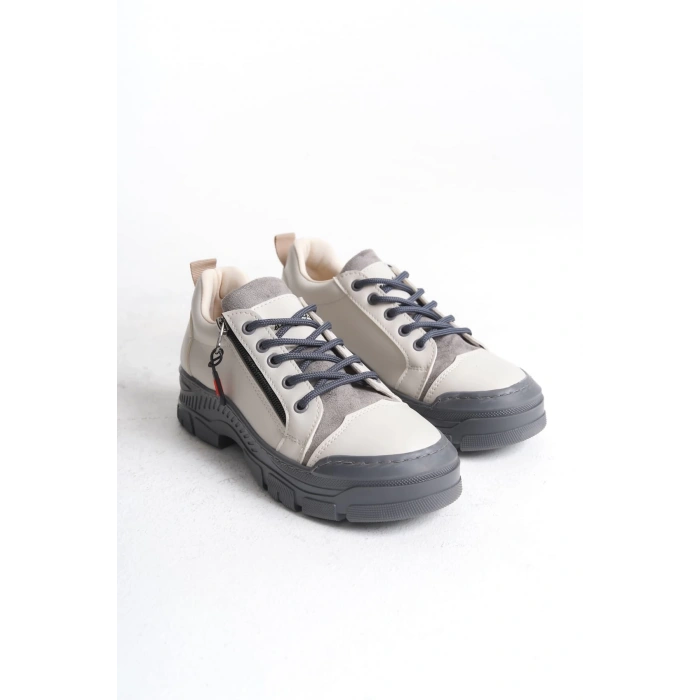AGATHA Bağcıklı Fermuarlı Ortopedik Taban Kadın Sneaker Spor Ayakkabı CGT - Krem