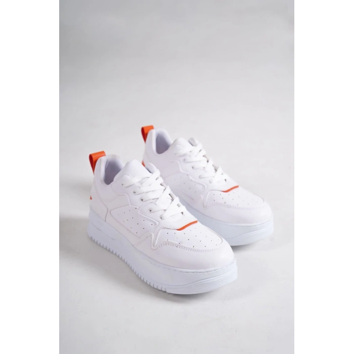 ALESSI Bağcıklı Ortopedik Taban Kadın Sneaker Spor Ayakkabı CBT - Beyaz/Turuncu