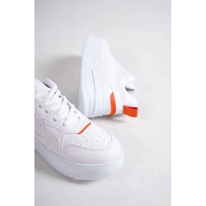 ALESSI Bağcıklı Ortopedik Taban Kadın Sneaker Spor Ayakkabı CBT - Beyaz/Turuncu