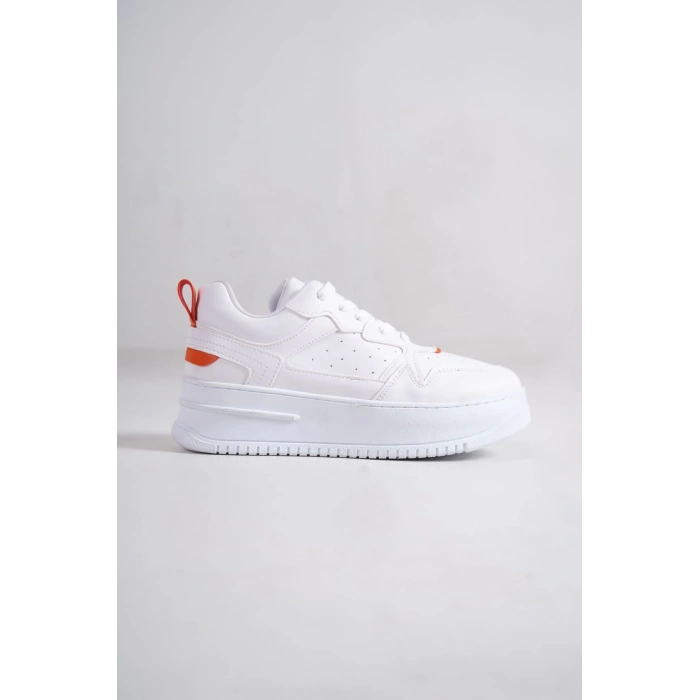 ALESSI Bağcıklı Ortopedik Taban Kadın Sneaker Spor Ayakkabı CBT - Beyaz/Turuncu