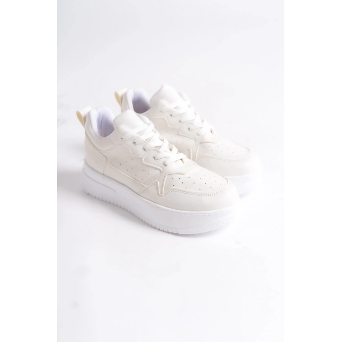 ALESSI Bağcıklı Ortopedik Taban Kadın Sneaker Spor Ayakkabı CBT - Kırık Beyaz