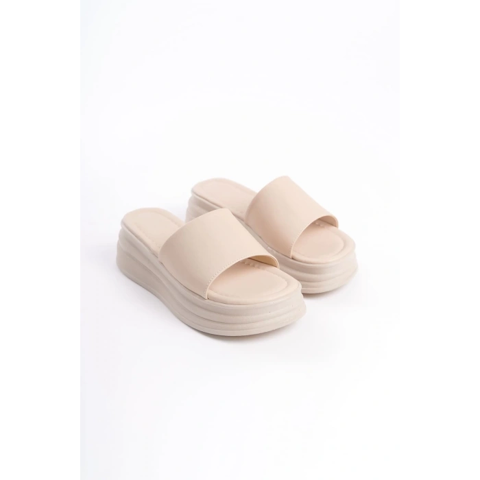 ALICE Düz Topuklu Kalın ve Ortopedik Taban Kadın Terlik CKT - Krem