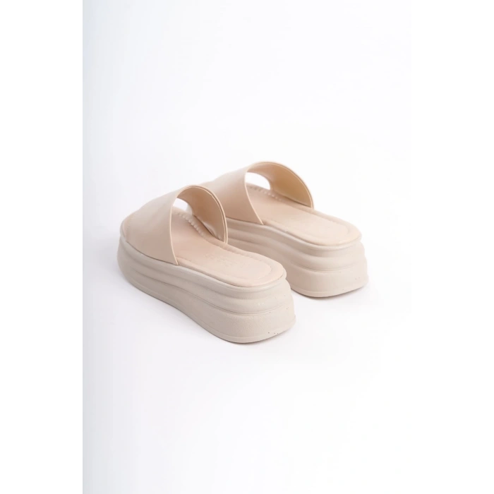 ALICE Düz Topuklu Kalın ve Ortopedik Taban Kadın Terlik CKT - Krem