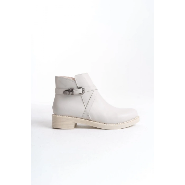 ALMILA Fermuarlı Lastikli Ortopedik Taban Topuklu Kadın Bot  CKT - Krem