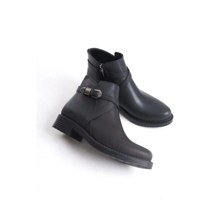 ALMILA Fermuarlı Lastikli Ortopedik Taban Topuklu Kadın Bot CST - Siyah