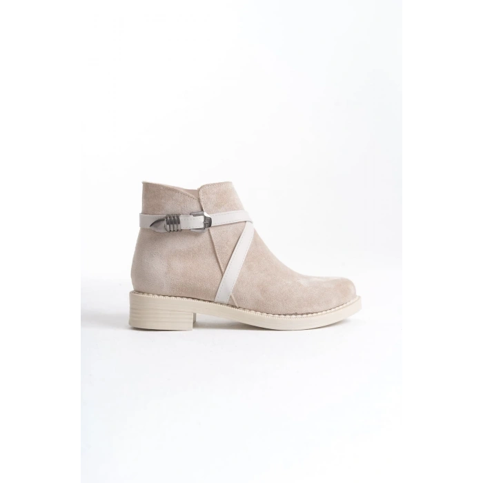 ALMILA Fermuarlı Lastikli Ortopedik Taban Topuklu Süet Kadın Bot  STT - Ten