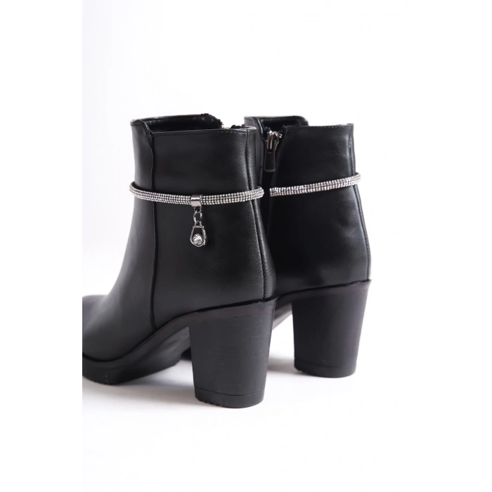 ARIA Fermuarlı Ortopedik Taban Taşlı Topuklu Kadın Bot CST - Siyah