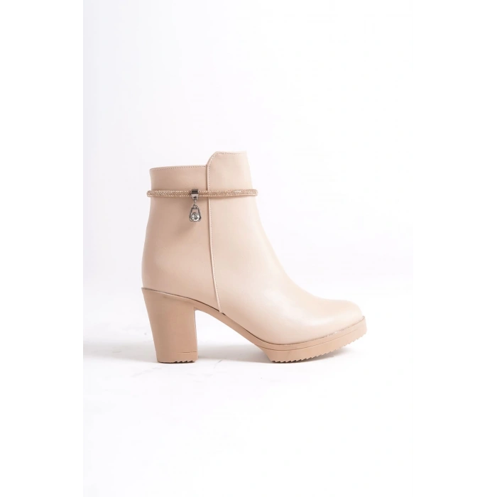 ARIA Fermuarlı Ortopedik Taban Taşlı Topuklu Kadın Bot CTT - Ten